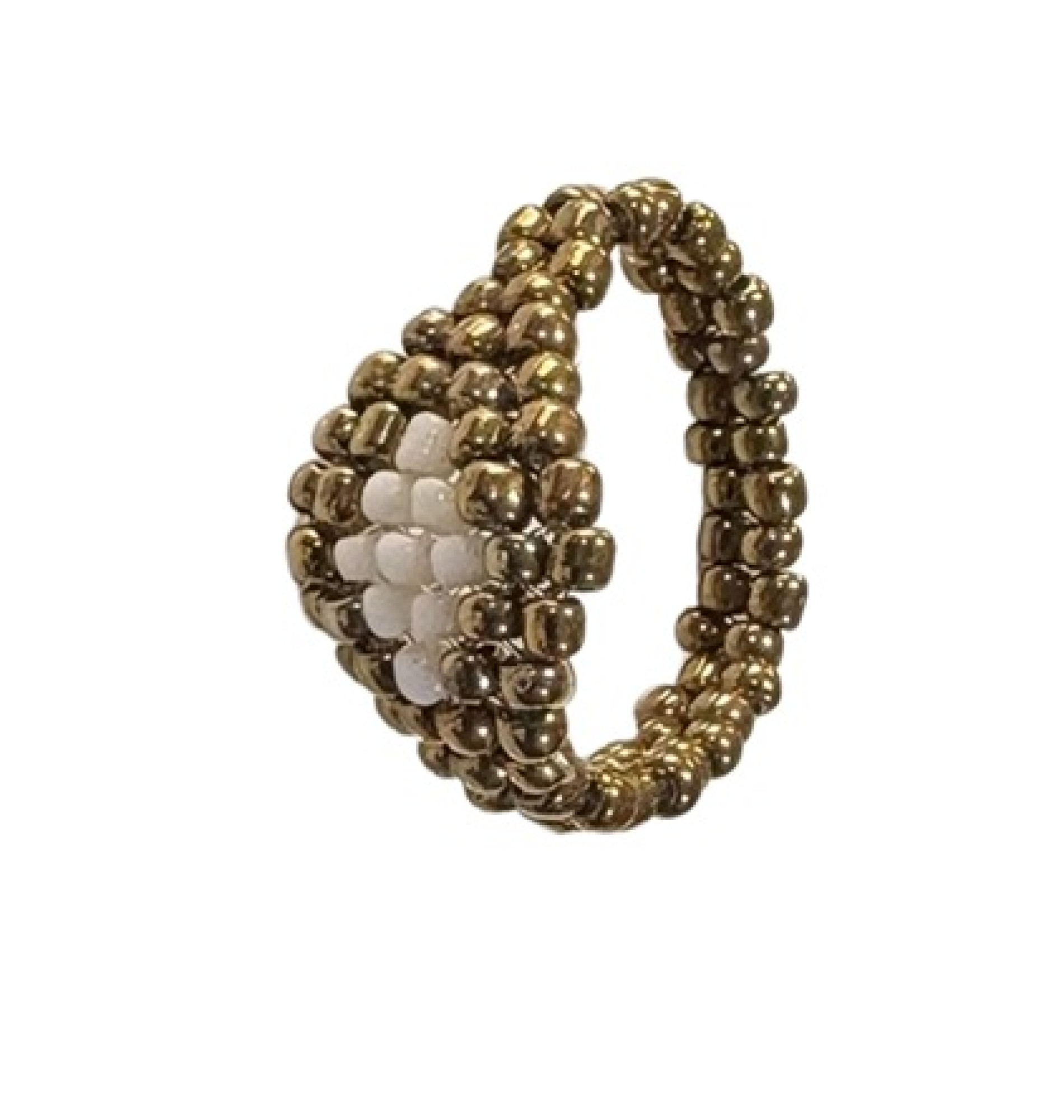 Artisan Gold & White Beaded Ring