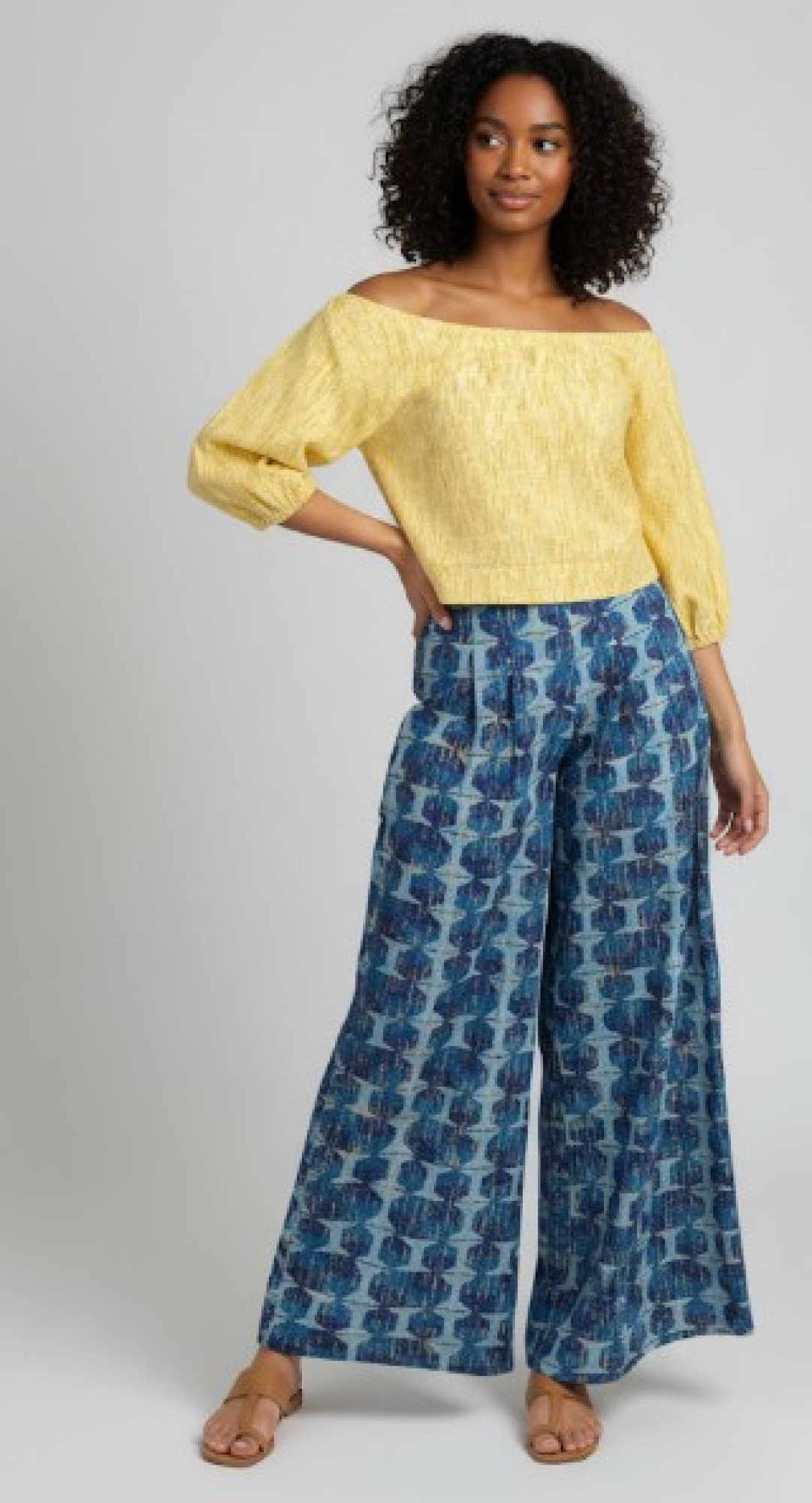  Azure Bloom Palazzos & Sunshine Off-Shoulder Top Set