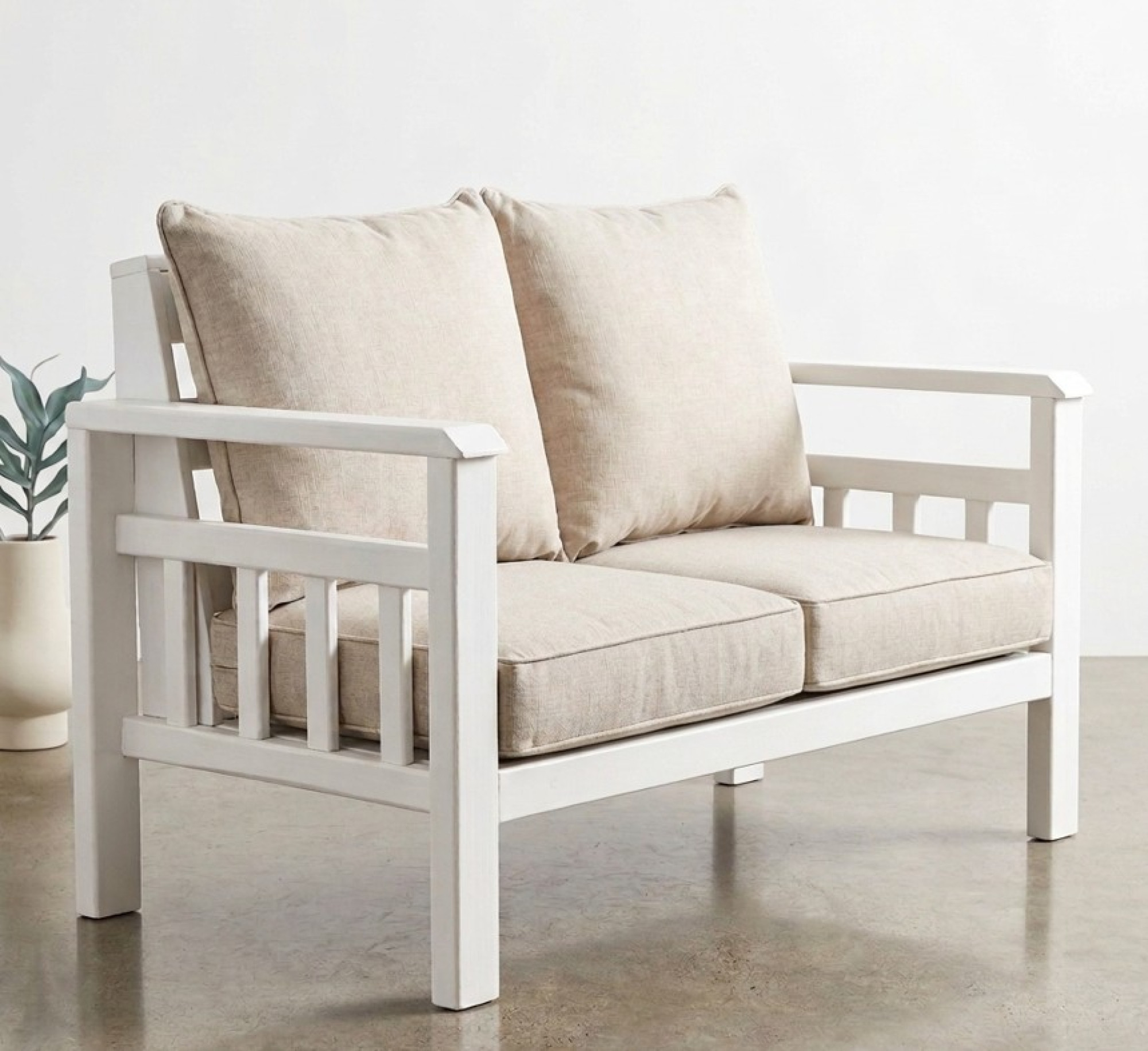 Slatted Wooden Loveseat - With Cushions